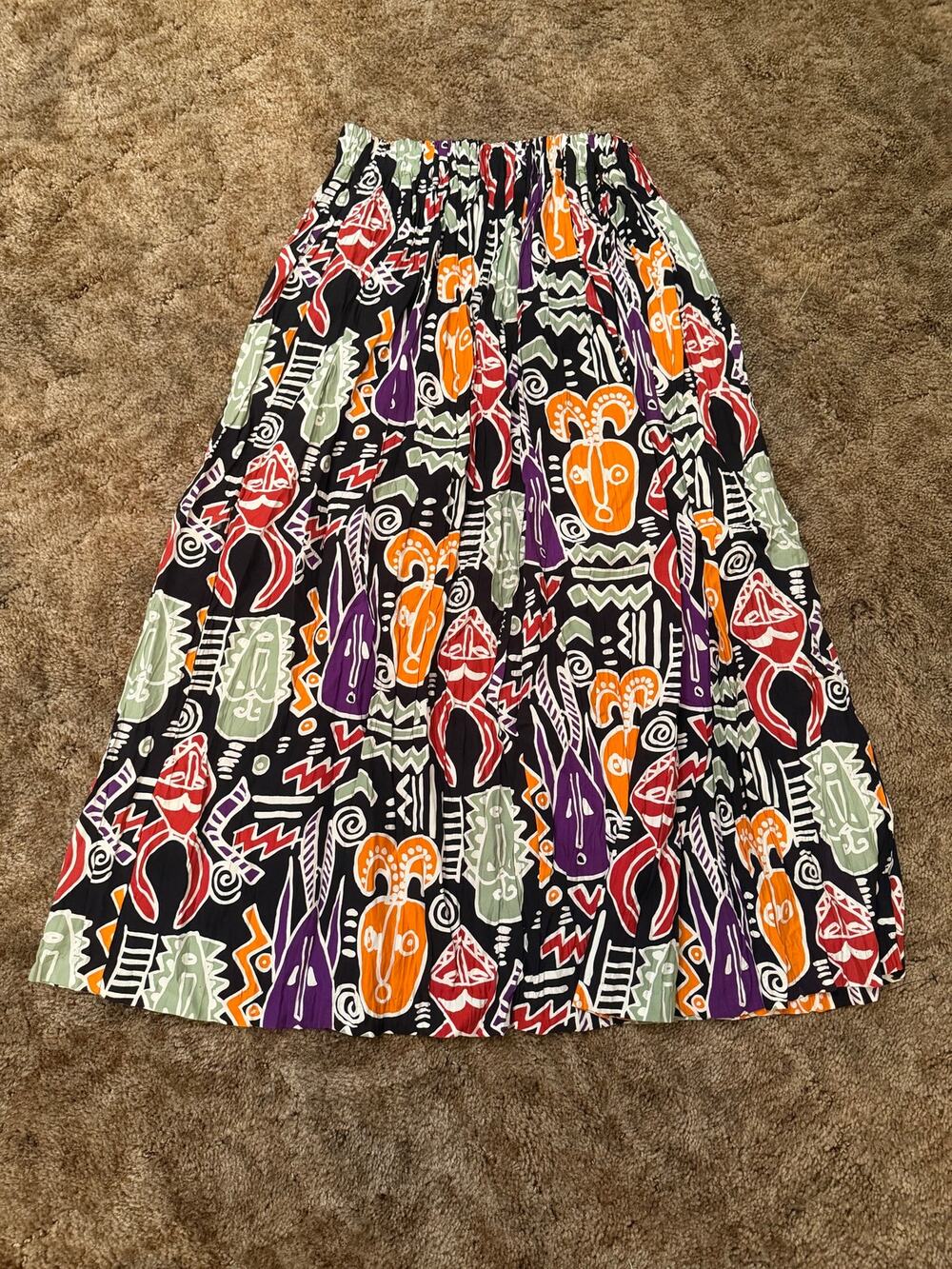 Vintage Rebecca Thomas 90s Rayon Tribal Maxi Skirt Artsy Boho Size Whimsygoth